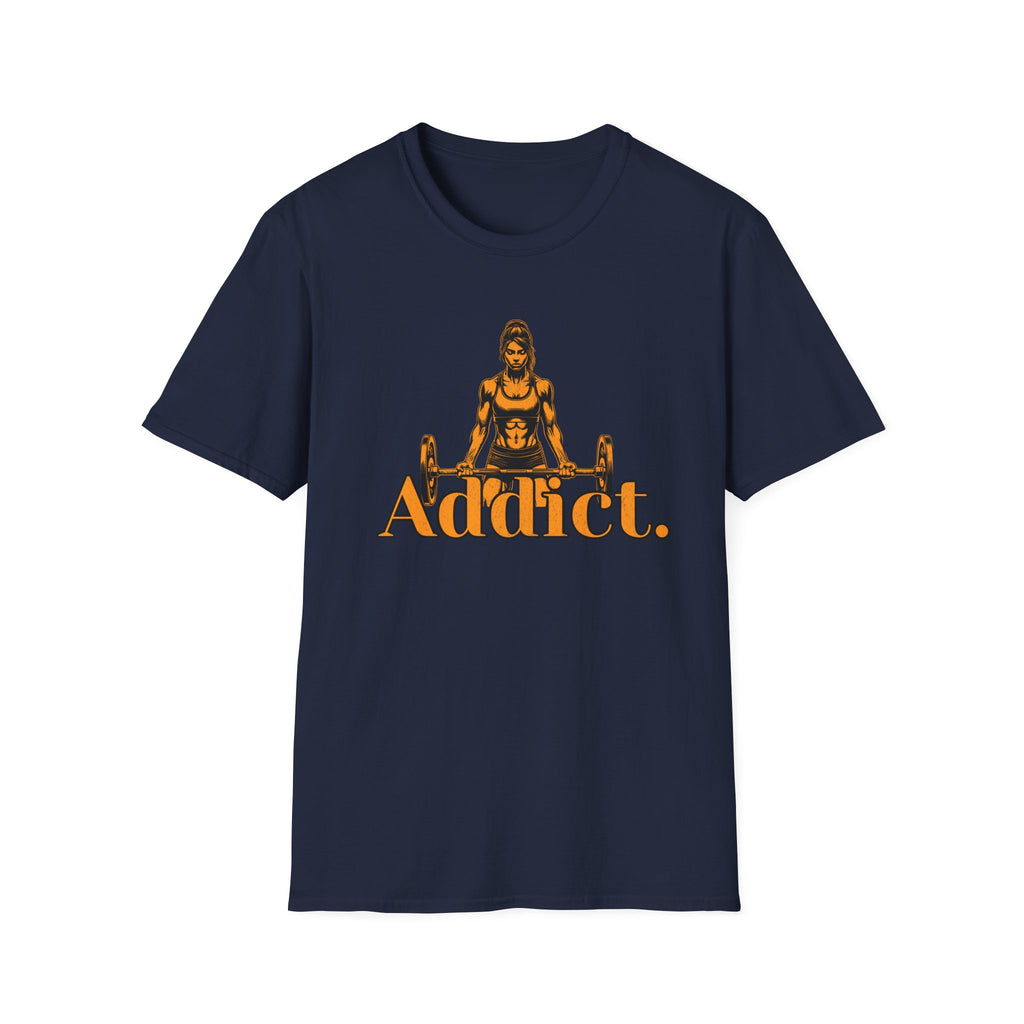 T-Shirt — "Addict" Weightlifting Graphic Tee (Women's Lifter Design)