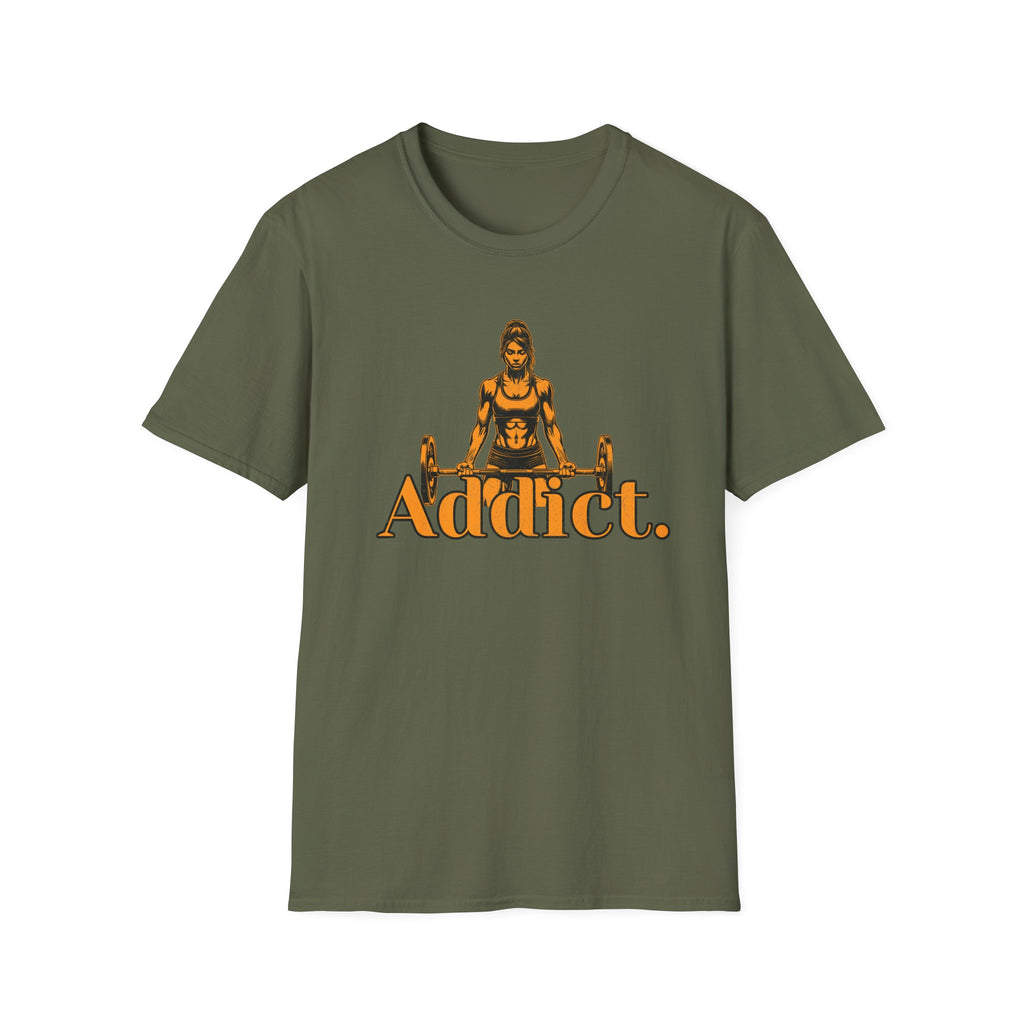 T-Shirt — "Addict" Weightlifting Graphic Tee (Women's Lifter Design)
