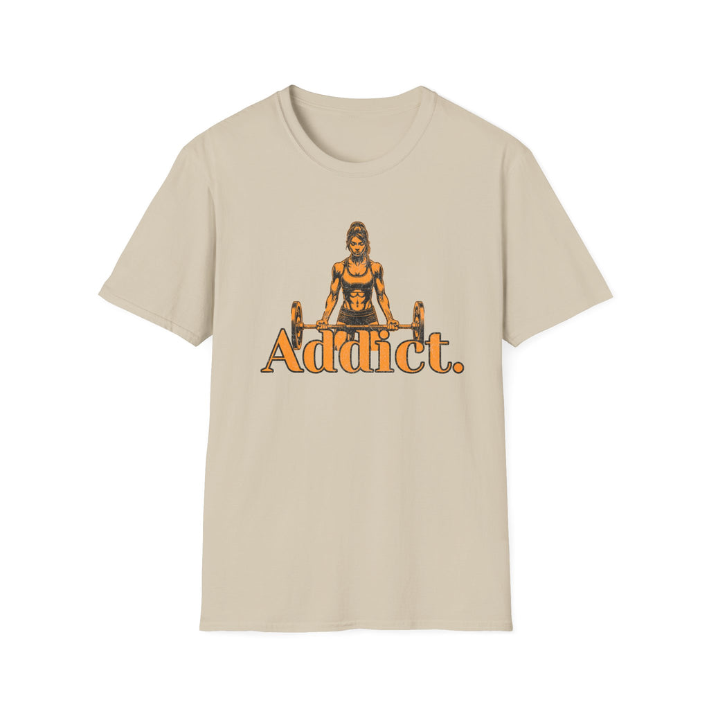 T-Shirt — "Addict" Weightlifting Graphic Tee (Women's Lifter Design)